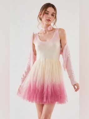 LOST Dress Mini Mesh Tank Stretch Tutu Dance Skate Layered Pink White